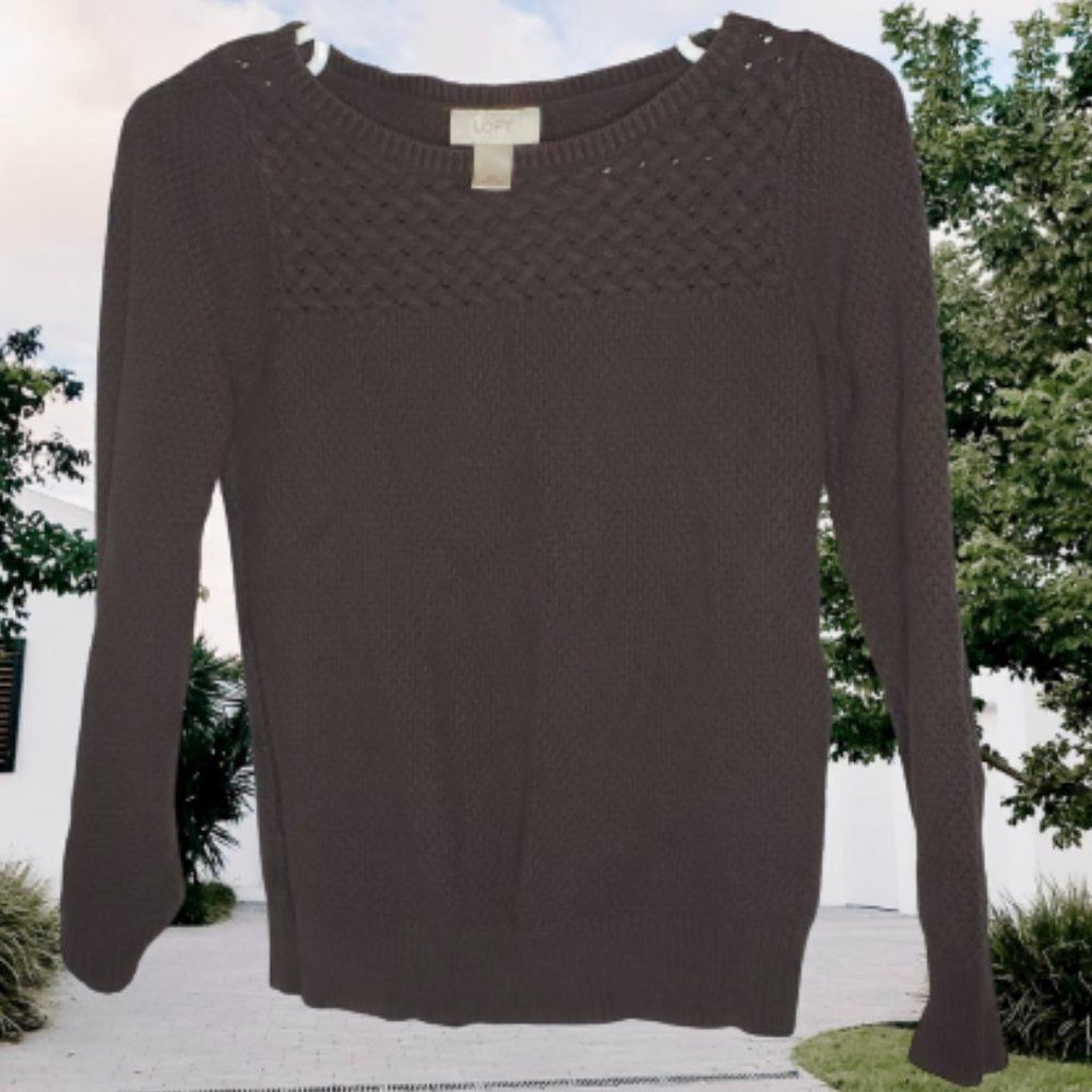 Loft Brown Cotton Crew Neck Chunky Knit Sweater Size Extra Small